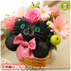 ピンクの花ネコ (黒猫)